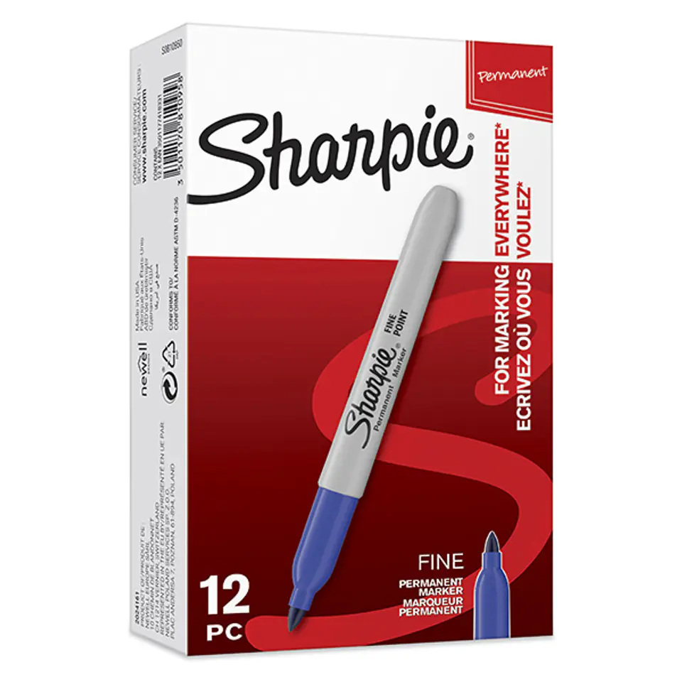 ⁨Sharpie, pisak Fine, niebieski, 12szt, 0.9mm, stały atrament⁩ w sklepie Wasserman.eu