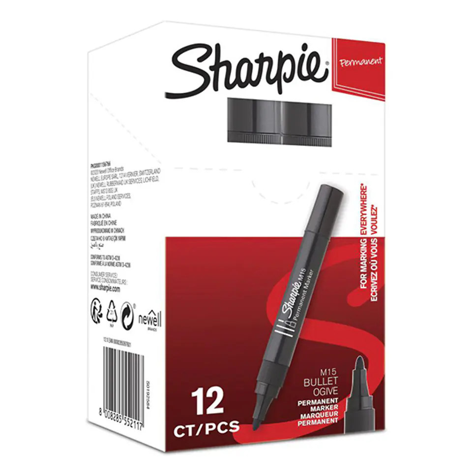 ⁨Sharpie, pisak M15, czarny, 12szt, 2mm, stały atrament⁩ w sklepie Wasserman.eu