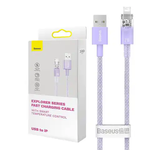 ⁨Kabel szybko ładujący Baseus USB-A do Lightning  Explorer Series 2m, 2.4A (fioletowy)⁩ w sklepie Wasserman.eu
