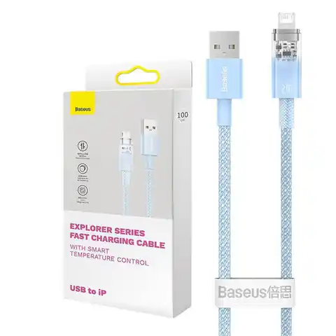 ⁨Kabel szybko ładujący Baseus USB-A do Lightning  Explorer Series 2m, 2.4A (niebieski)⁩ w sklepie Wasserman.eu