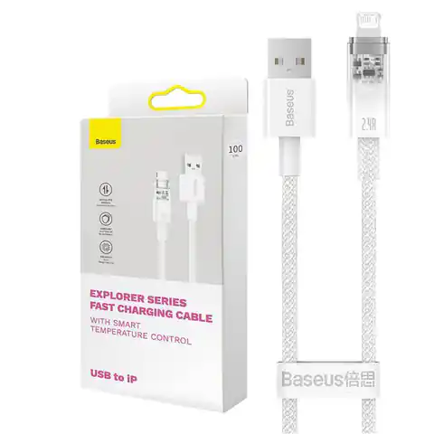 ⁨Kabel szybko ładujący Baseus USB-A do Lightning  Explorer Series 2m, 2.4A (biały)⁩ w sklepie Wasserman.eu