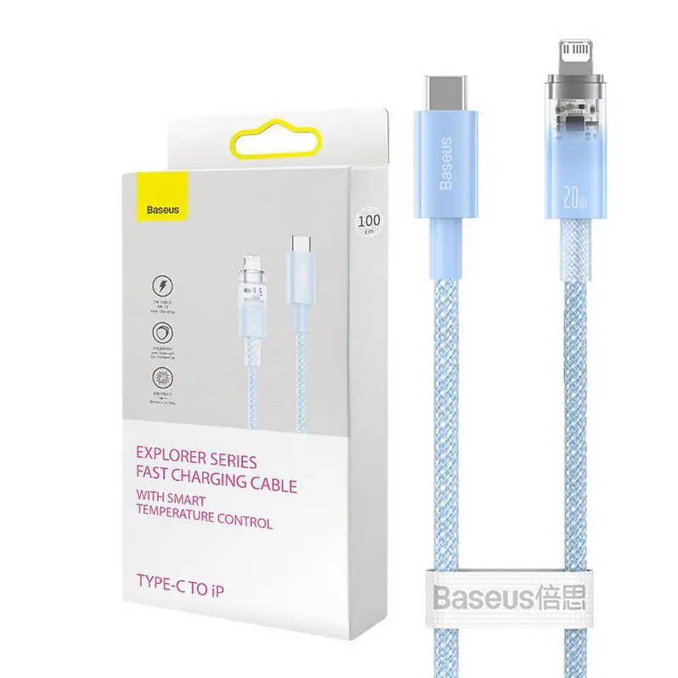 ⁨Kabel szybko ładujący Baseus USB-C do Lightning  Explorer Series 1m, 20W (niebieski)⁩ w sklepie Wasserman.eu