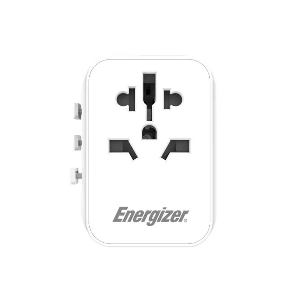 ⁨Energizer Ultimate – Ładowarka / Adapter podróżny EU / US / AU / UK + 2x USB-A & USB-C certyfikat MFi (Biały)⁩ w sklepie Wasserman.eu