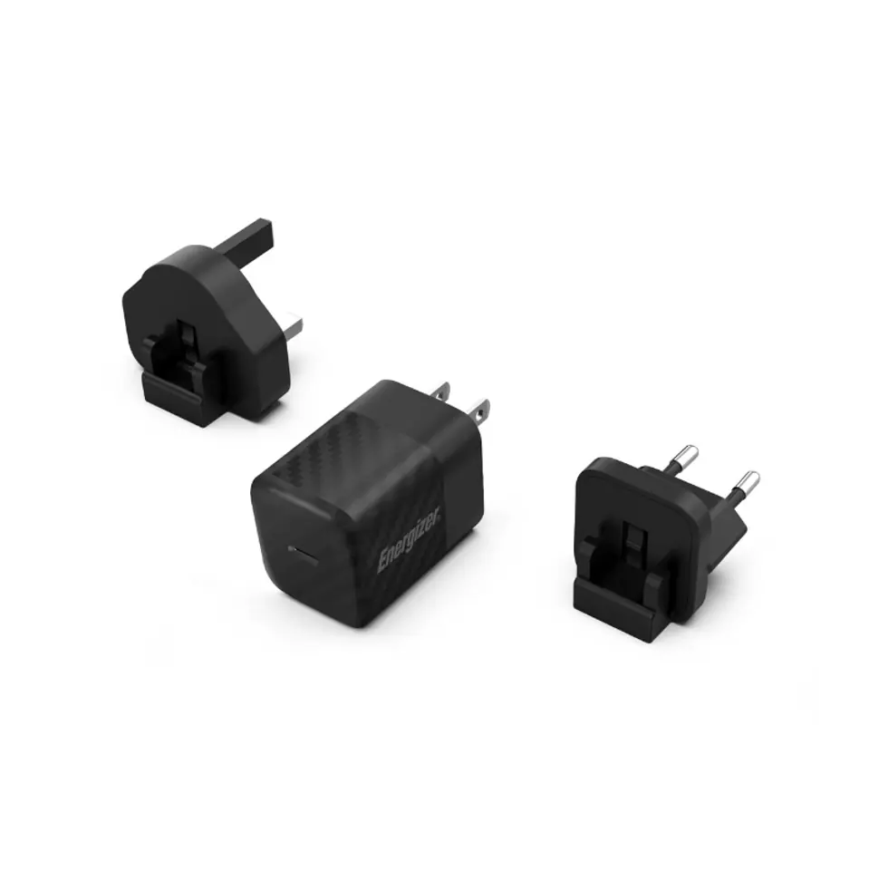 ⁨Energizer Ultimate - Ładowarka sieciowa podróżna Multiplug EU / UK / US GaN USB-C 20W PD (Czarny)⁩ w sklepie Wasserman.eu