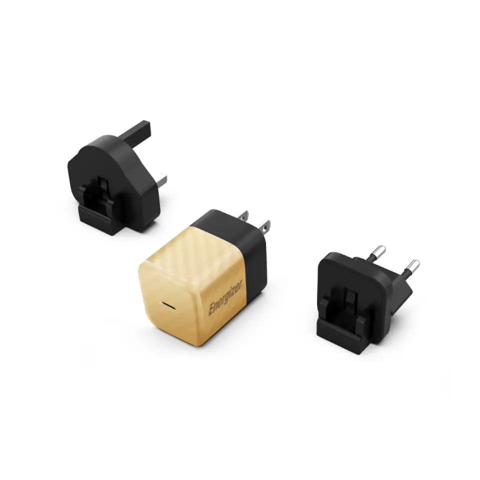 ⁨Energizer Ultimate - Ładowarka sieciowa podróżna Multiplug EU / UK / US GaN USB-C 20W PD (Złoty)⁩ w sklepie Wasserman.eu
