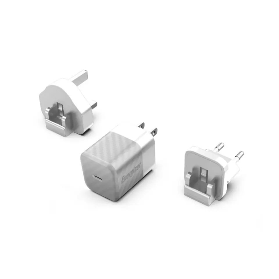 ⁨Energizer Ultimate - Ładowarka sieciowa podróżna Multiplug EU / UK / US GaN USB-C 20W PD (Srebrny)⁩ w sklepie Wasserman.eu