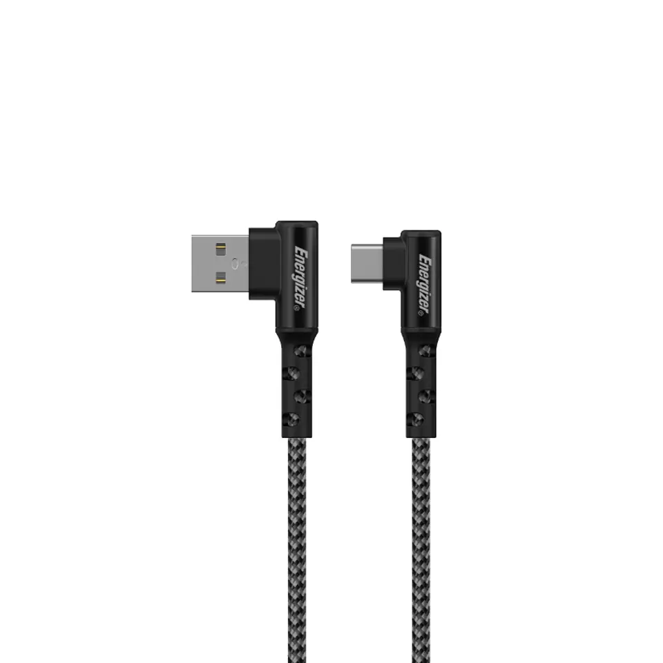 ⁨Energizer Ultimate - Kabel gamingowy USB-A do USB-C 90° 2m (Czarny)⁩ w sklepie Wasserman.eu