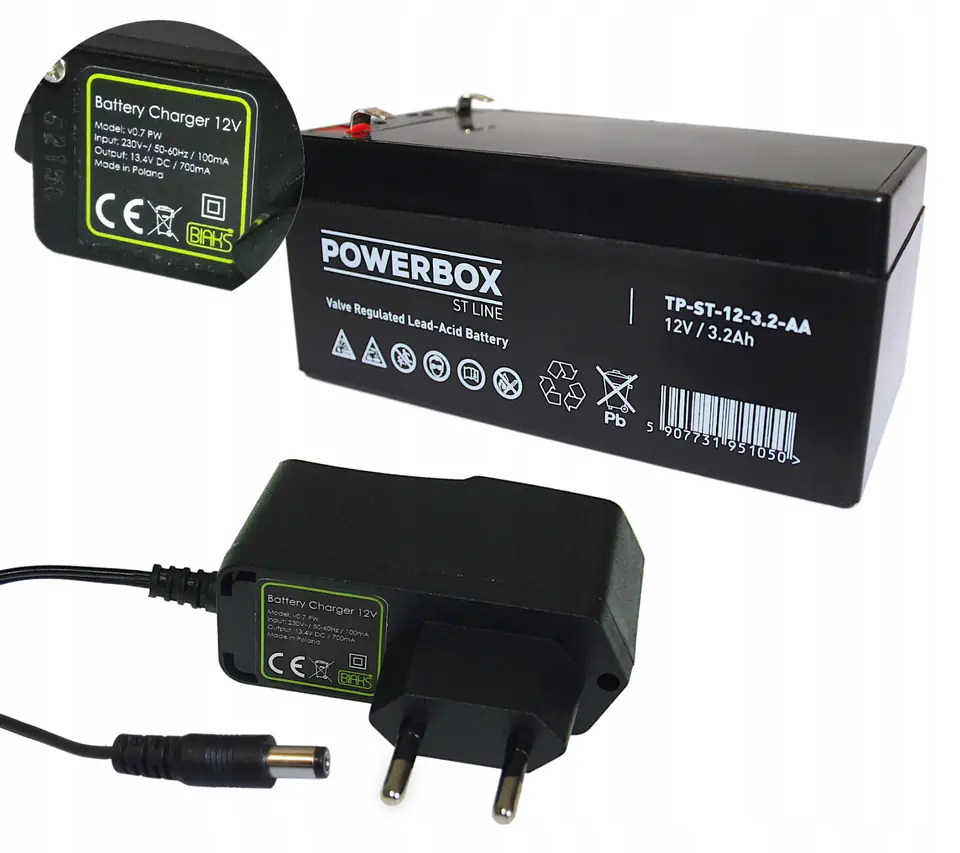 ⁨GEL BATTERY 12V 3.2Ah + VEHICLE CHARGER⁩ at Wasserman.eu