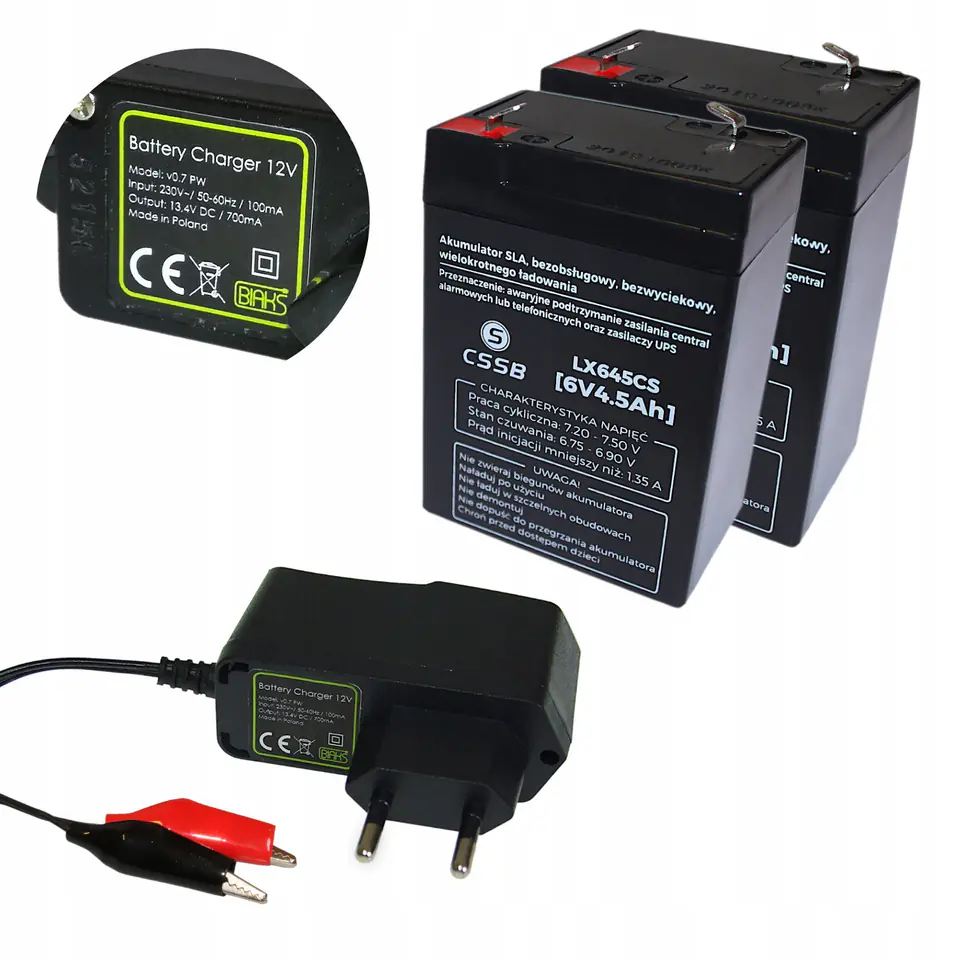 ⁨SET FOR TOY CAR 2x battery 6V 4,5Ah + CHARGER⁩ at Wasserman.eu