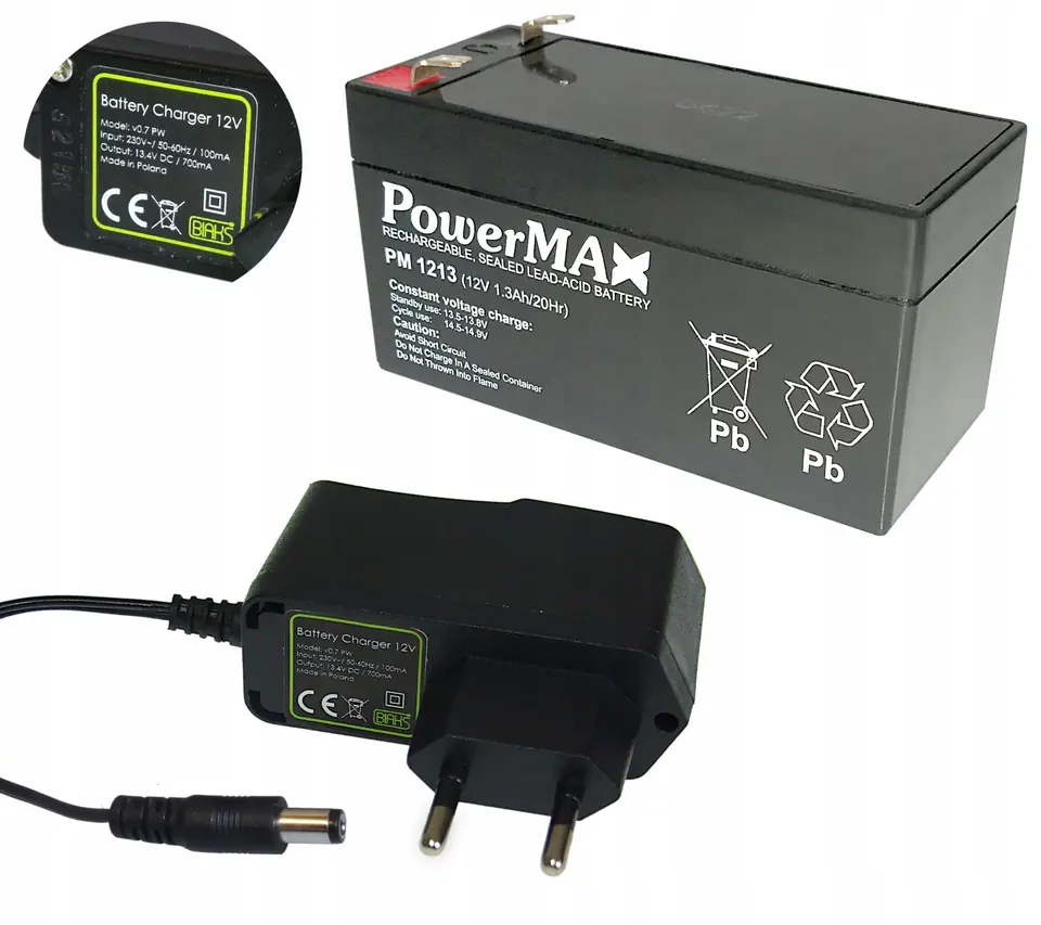 ⁨AGM 12V 1,3Ah gel battery + VEHICLE CHARGER⁩ at Wasserman.eu