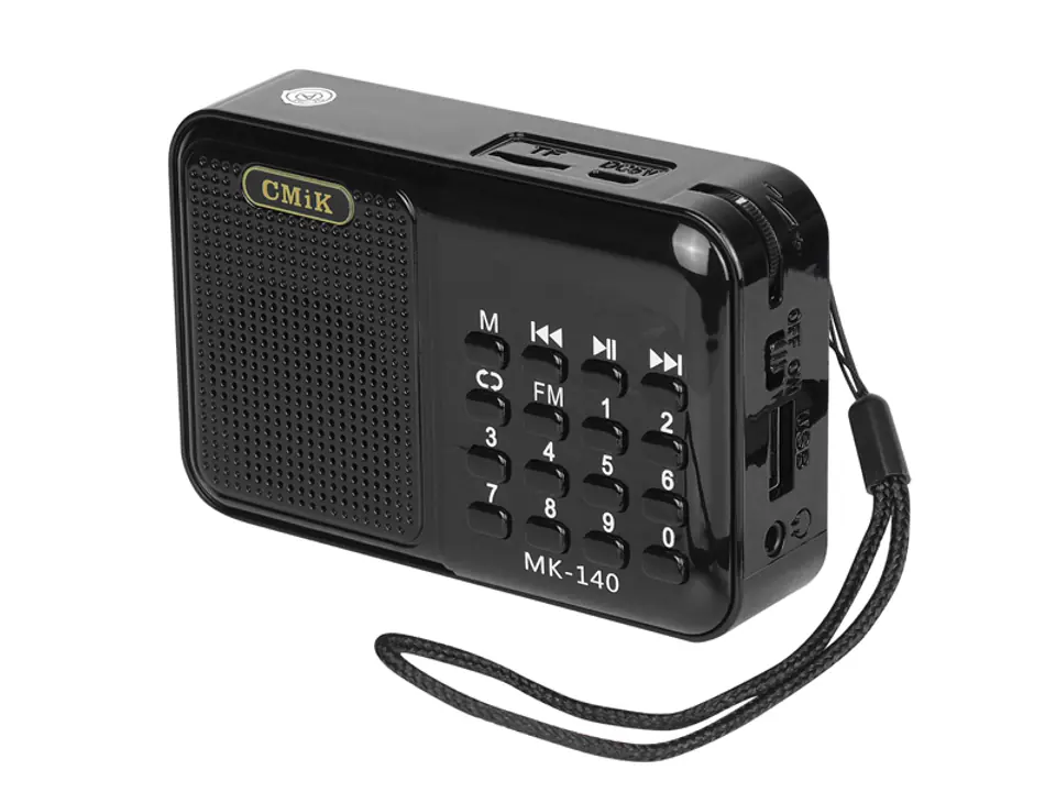 ⁨1 szt. Radio prznośne MK-140 wyświetlacz,USB,MicroSD,AUX z baterią BL-5C i kablem Micro USB czarne⁩ w sklepie Wasserman.eu