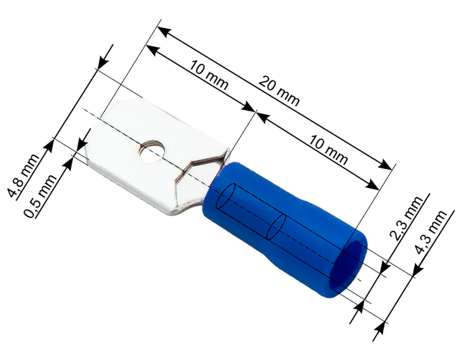 ⁨Insulator connector. flat male 4,8/0,5 sky⁩ at Wasserman.eu