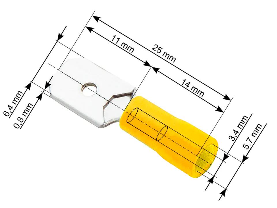 ⁨Insulator connector. flat male 6,3/0,8 yellow⁩ at Wasserman.eu