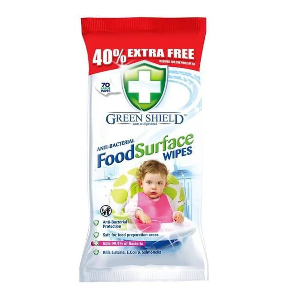 ⁨Green Shield Food Surface Chusteczki Antybakteryjne 70 szt.⁩ w sklepie Wasserman.eu