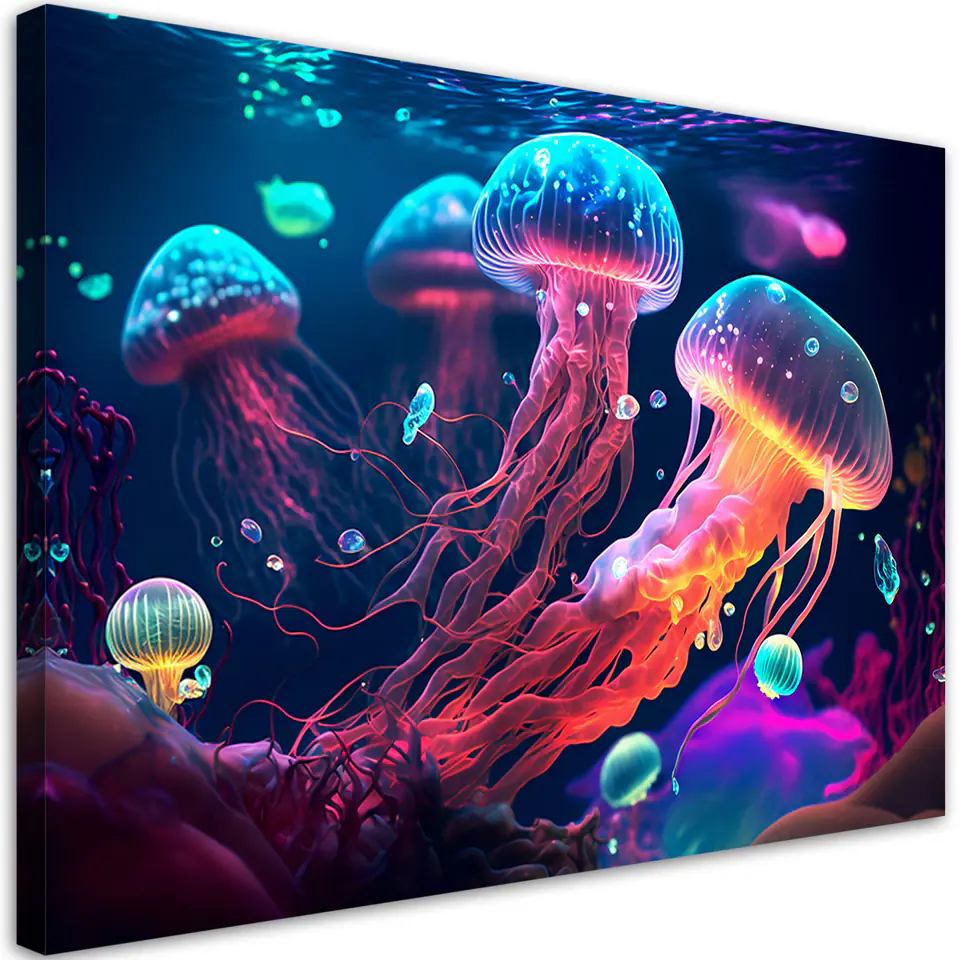 ⁨Obraz na płótnie, Neonowe meduzy morskie (Rozmiar 60x40)⁩ w sklepie Wasserman.eu