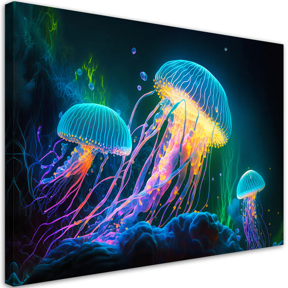 ⁨Obraz na płótnie, Neonowe meduzy pod wodą (Rozmiar 60x40)⁩ w sklepie Wasserman.eu