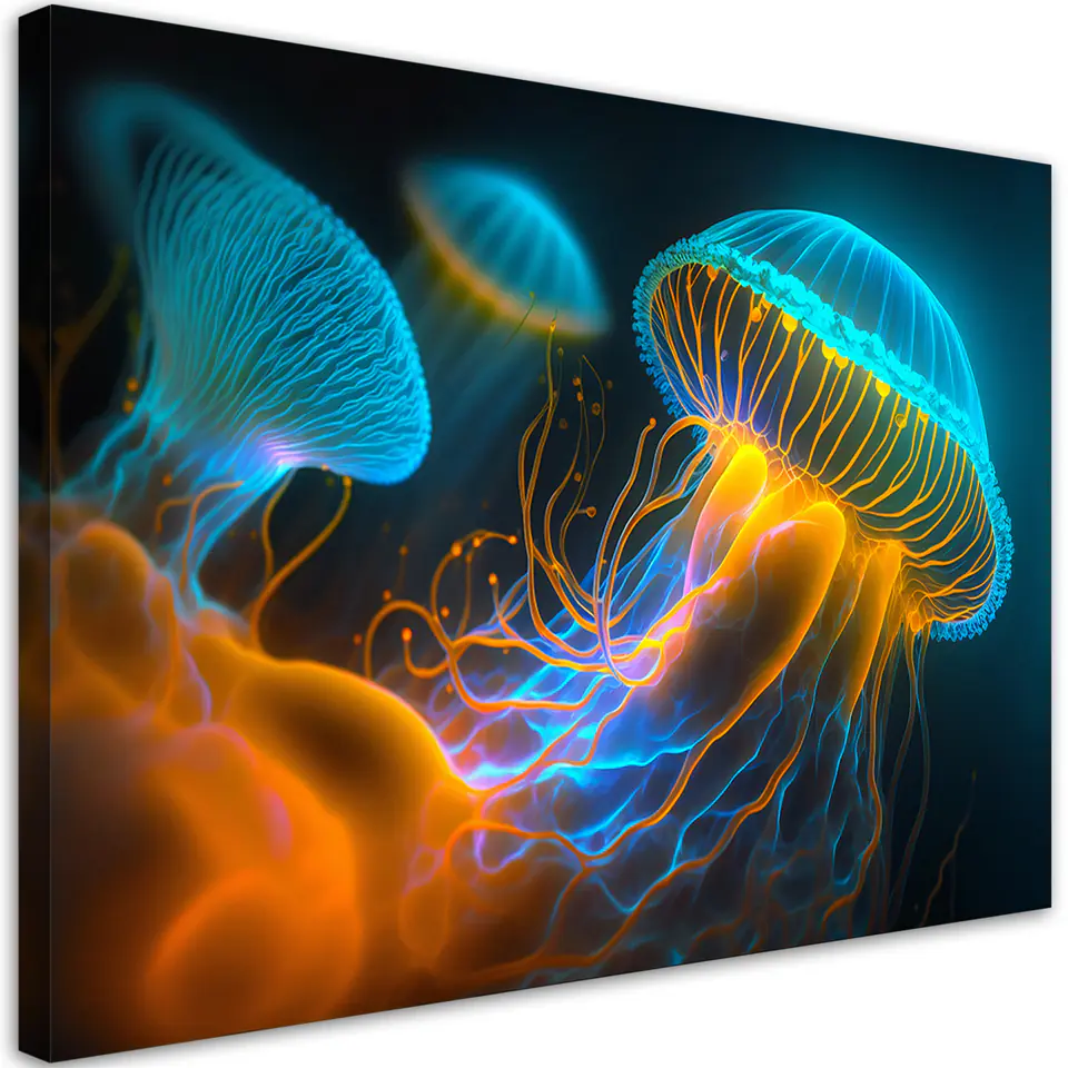 ⁨Obraz na płótnie, Meduzy pod wodą Neon (Rozmiar 60x40)⁩ w sklepie Wasserman.eu