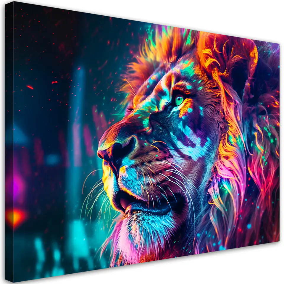 ⁨Obraz na płótnie, Neon Zwierzę Lew Ai (Rozmiar 60x40)⁩ w sklepie Wasserman.eu