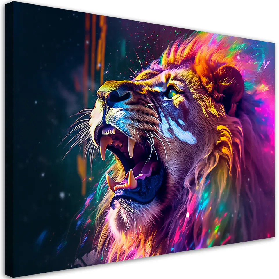 ⁨Obraz na płótnie, Ryk Lwa Neon Abstrakcja (Rozmiar 60x40)⁩ w sklepie Wasserman.eu