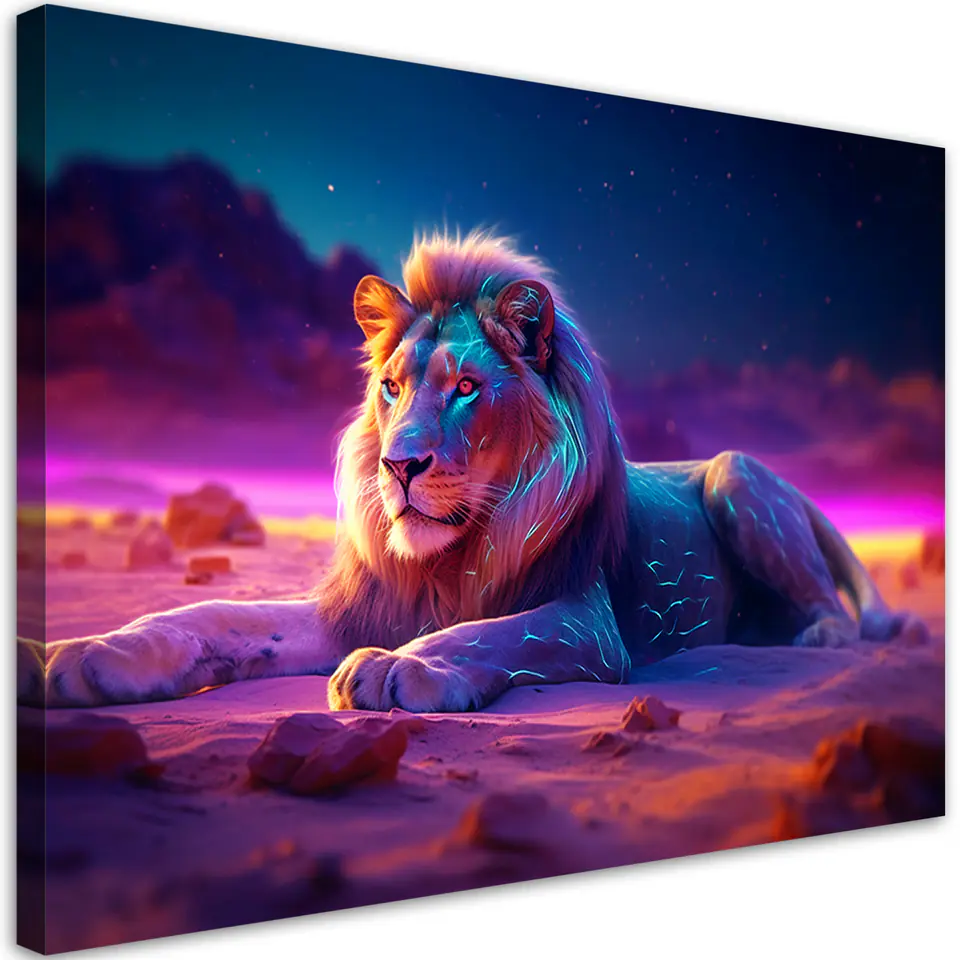 ⁨Obraz na płótnie, Lew Natura Zwierzę Neon (Rozmiar 60x40)⁩ w sklepie Wasserman.eu