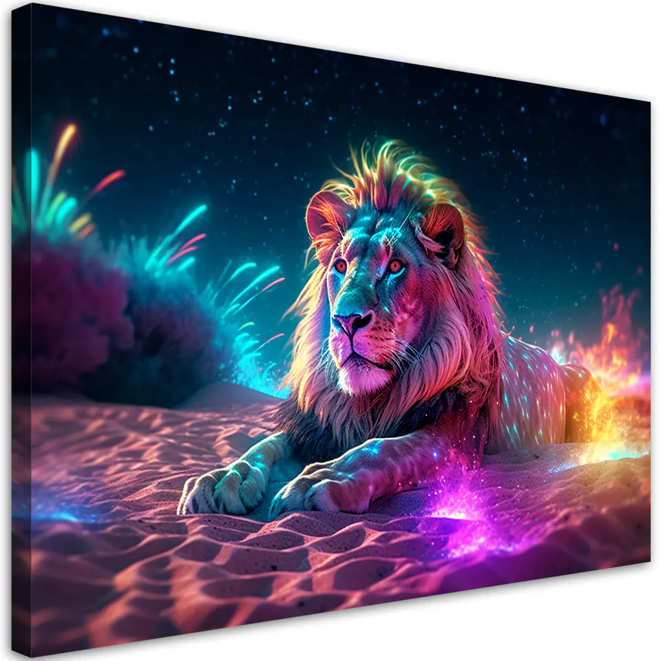 ⁨Obraz na płótnie, Neon Lew Natura Abstrakcja (Rozmiar 60x40)⁩ w sklepie Wasserman.eu