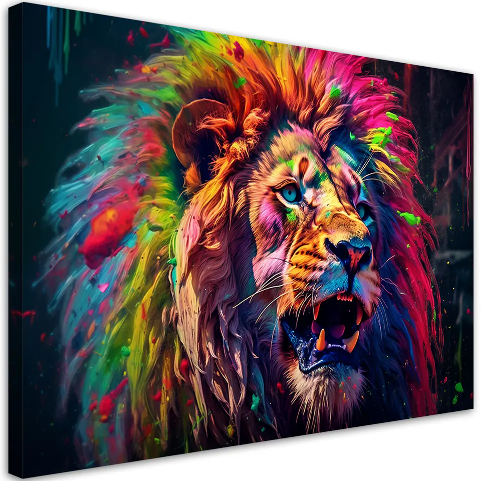 ⁨Obraz na płótnie, Neon Lew Kolorowy (Rozmiar 120x80)⁩ w sklepie Wasserman.eu