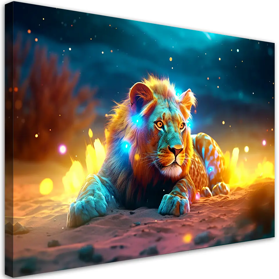 ⁨Obraz na płótnie, Neon Lew Abstrakcja Natura (Rozmiar 60x40)⁩ w sklepie Wasserman.eu