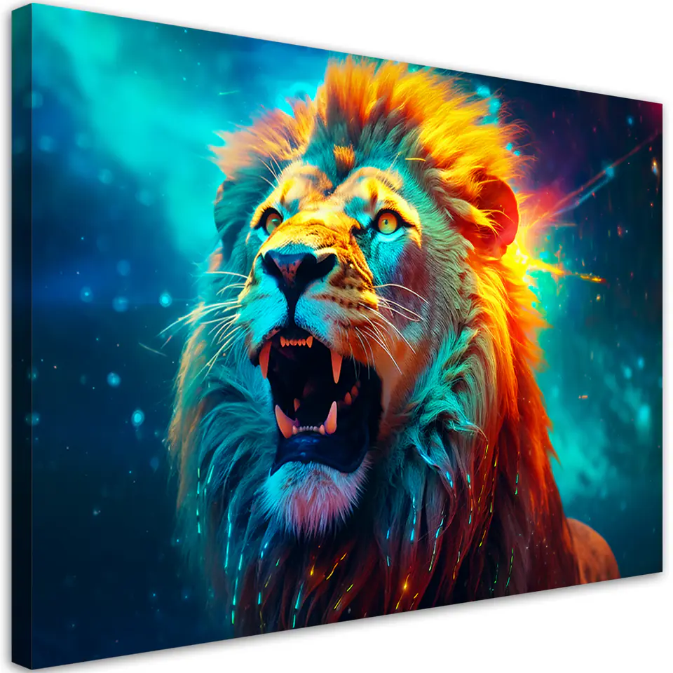 ⁨Obraz na płótnie, Abstrakcyjny Lew Neon AI (Rozmiar 60x40)⁩ w sklepie Wasserman.eu