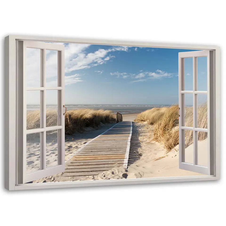 ⁨Obraz na płótnie, Okno kładka na plażę (Rozmiar 100x70)⁩ w sklepie Wasserman.eu