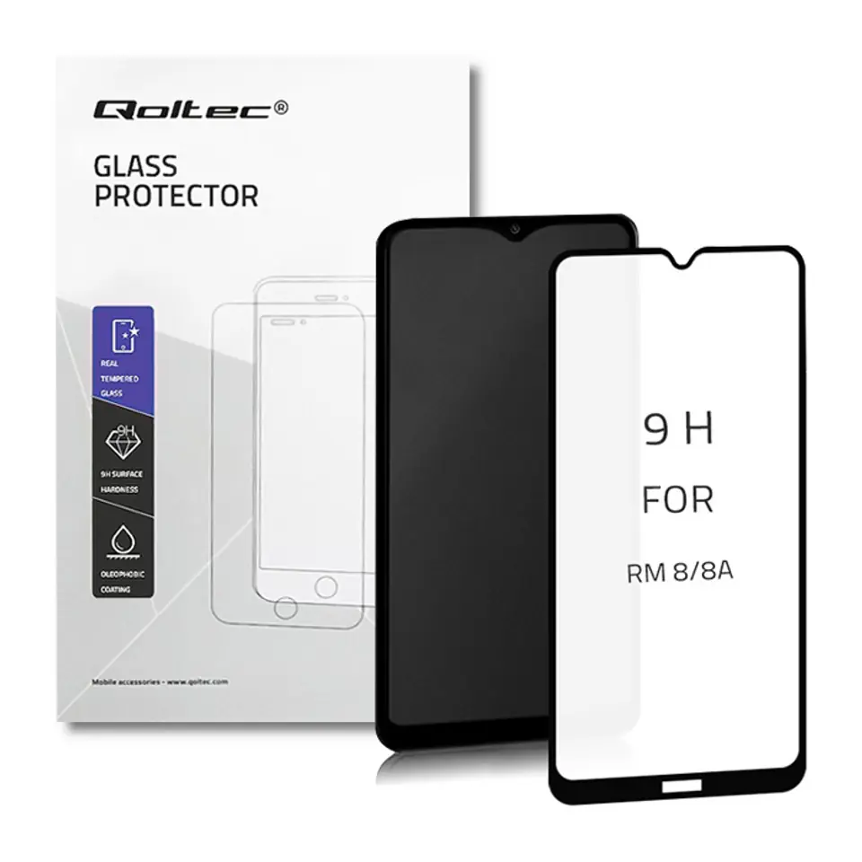 ⁨Qoltec PREMIUM Tempered Protective Glass for Xiaomi Redmi 8 | 6D | Black | Full (0NC)⁩ at Wasserman.eu