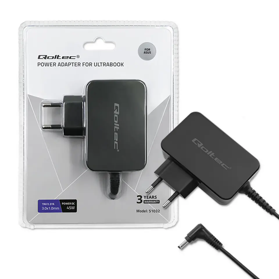 ⁨Qoltec 51032 power adapter/inverter Indoor 45 W Black⁩ at Wasserman.eu