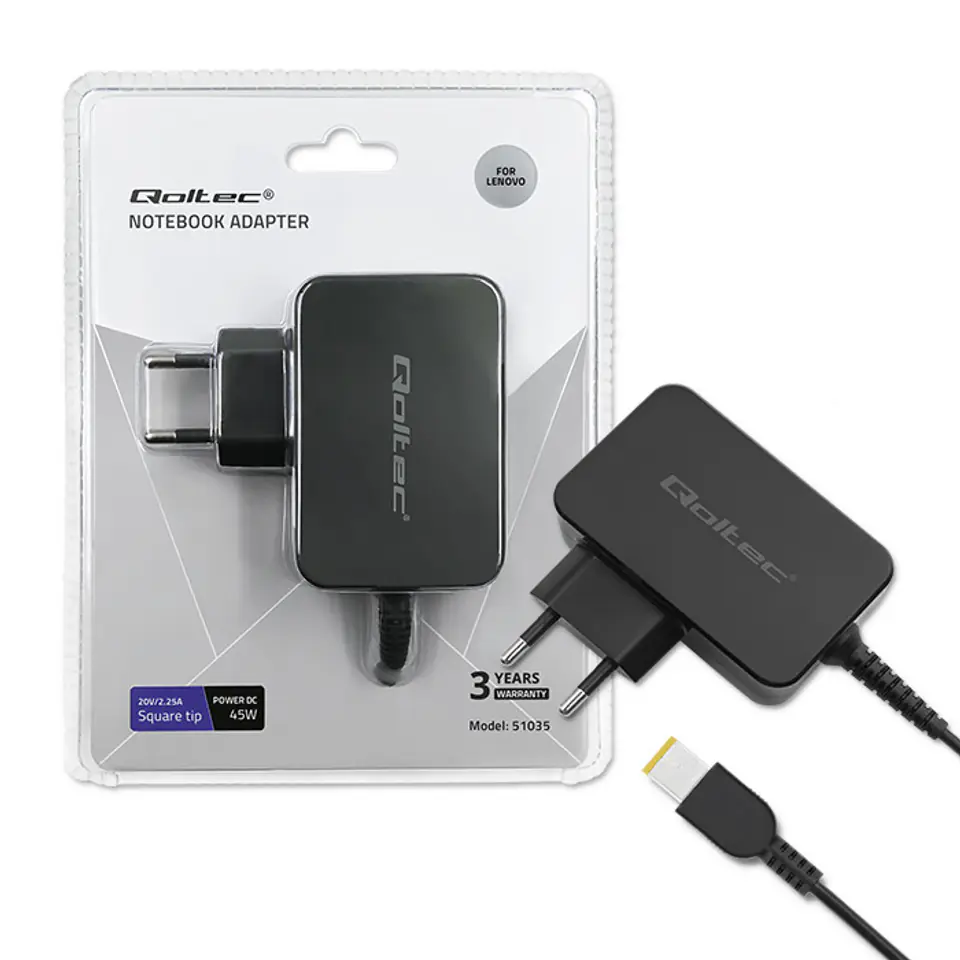 ⁨Qoltec 51035 power adapter/inverter Indoor 45 W Black⁩ at Wasserman.eu