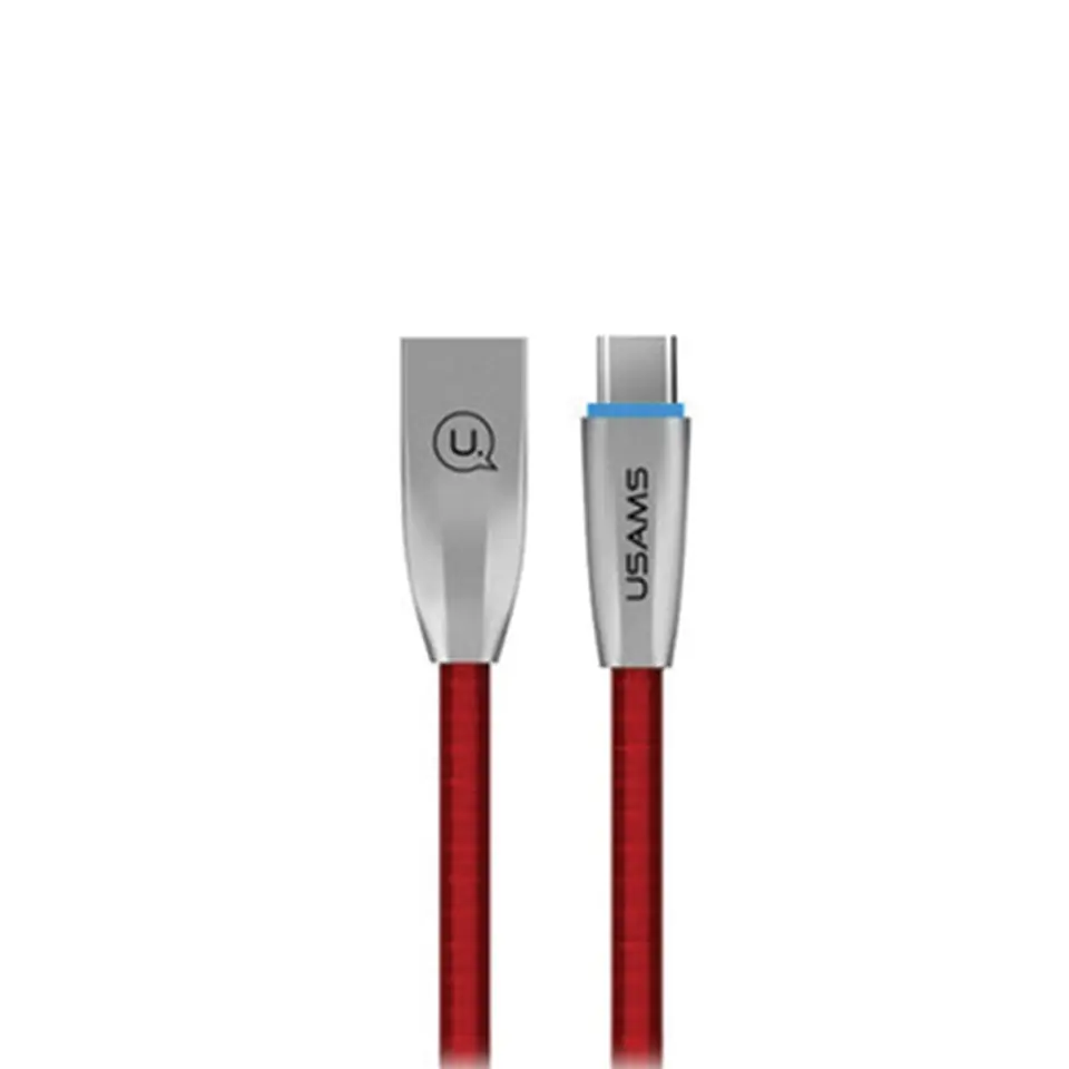 ⁨USAMS Kabel pleciony U-Light USB-C czerwony/red 1,2m TCZSUSB04 (US-SJ184)⁩ w sklepie Wasserman.eu