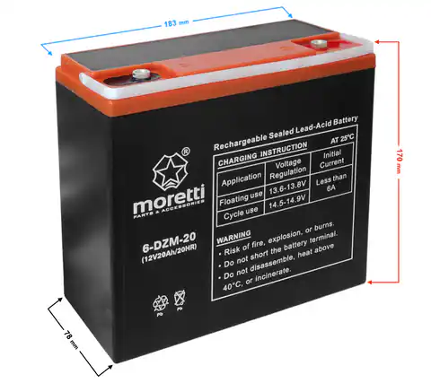 ⁨Akumulator Moretti (Gel) 20Ah 6-DZM-20 12V skuter elektryczny⁩ w sklepie Wasserman.eu