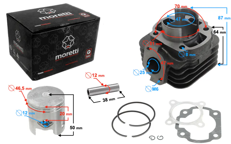 ⁨Cylinder Moretti do skutera 2T 70cc 1PE40QMB sw.12mm⁩ w sklepie Wasserman.eu