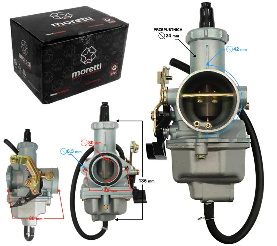 ⁨Gaźnik Moretti PZ30 250cc 4T, p.24 mm, ssanie na linkę⁩ w sklepie Wasserman.eu