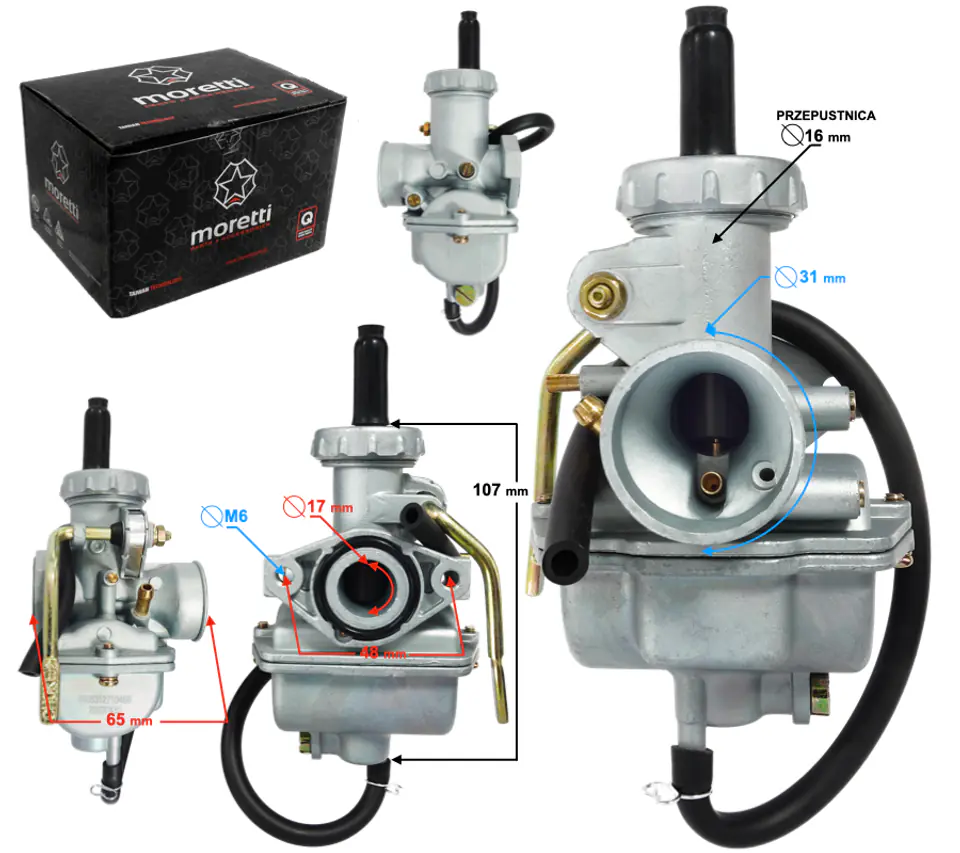 ⁨Gaźnik Moretti Street, 50cc 4T, p.16 mm, ssanie na dźwignię⁩ w sklepie Wasserman.eu