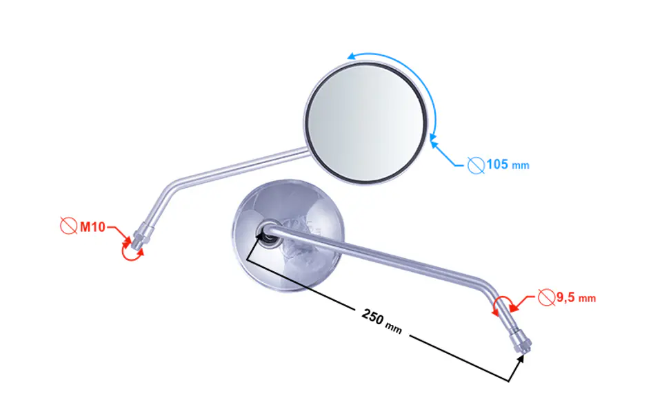 ⁨Lusterka R+R (średnica gwintu 10mm) do motoroweru Ranger Classic - srebrne z homologacją⁩ w sklepie Wasserman.eu