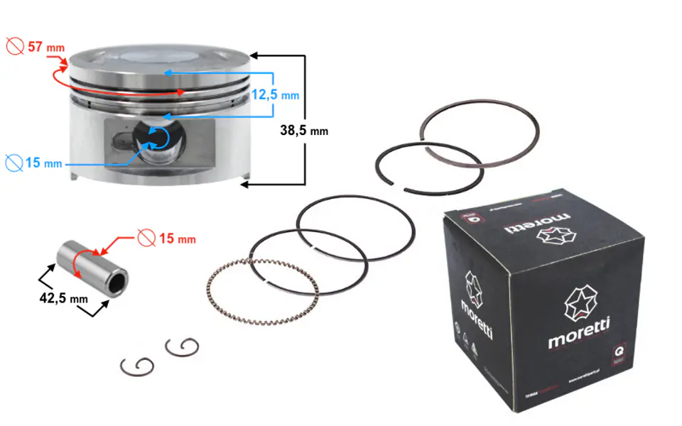⁨Tłok Moretti 150cc Skuter 4T, śr:57,4, sw:15, c:20, komplet⁩ w sklepie Wasserman.eu