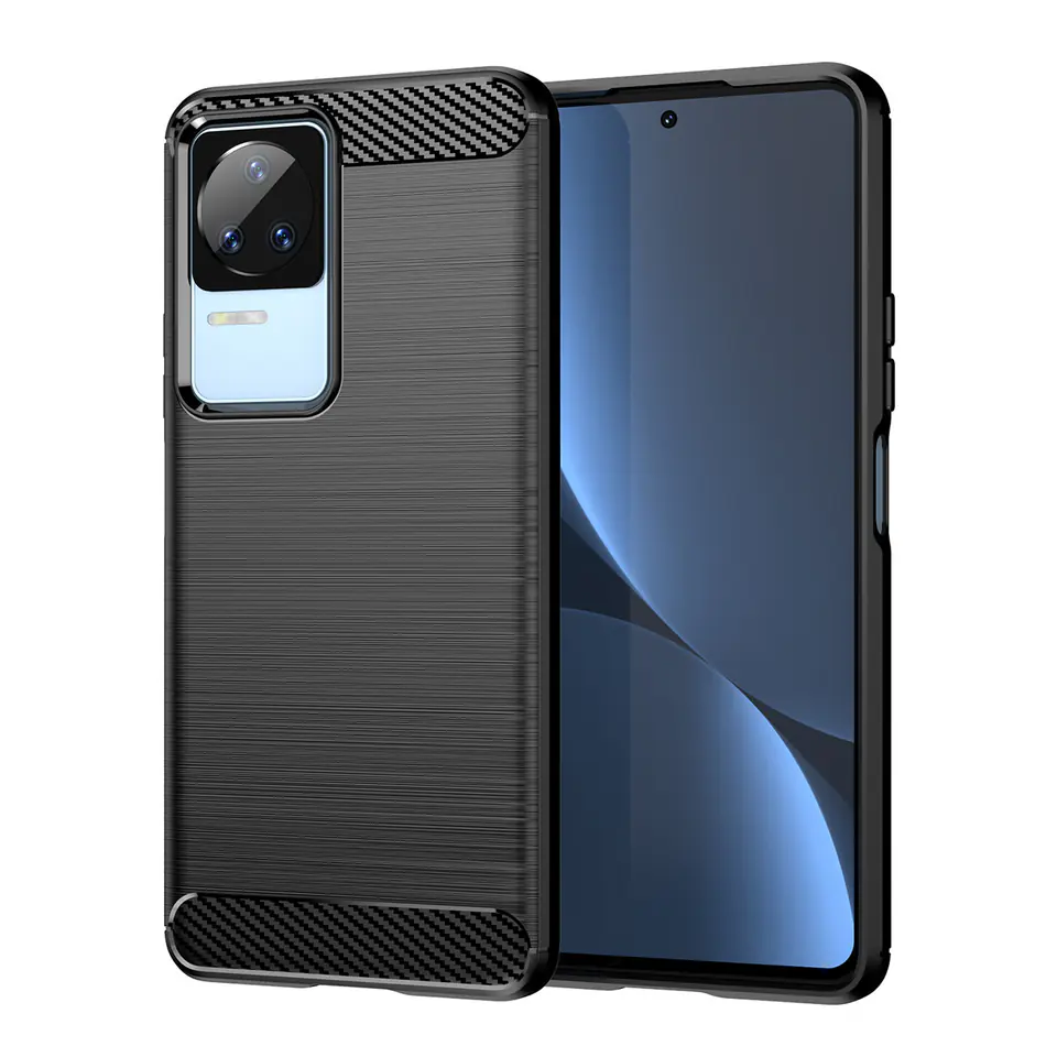 ⁨Carbon Case etui Xiaomi Poco F4 5G elastyczny silikonowy karbonowy pokrowiec czarne⁩ w sklepie Wasserman.eu