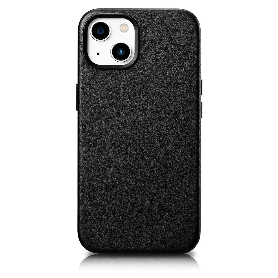 ⁨iCarer Case Leather pokrowiec etui z naturalnej skóry do iPhone 14 czarny (WMI14220705-BK) (kompatybilne z MagSafe)⁩ w sklepie Wasserman.eu