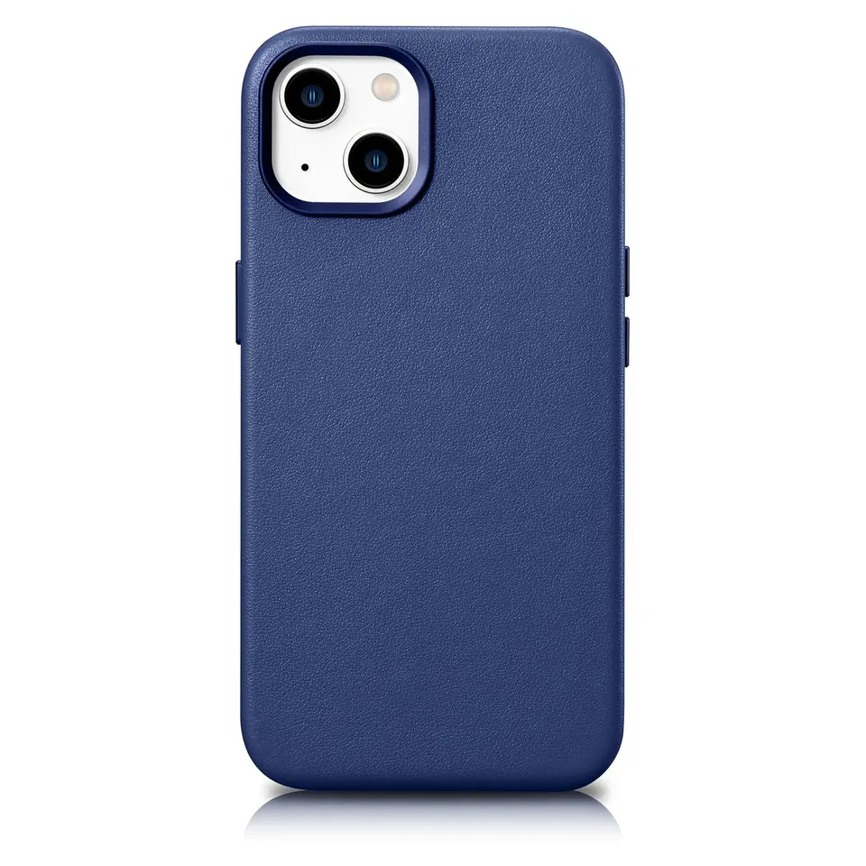 ⁨iCarer Case Leather pokrowiec etui z naturalnej skóry do iPhone 14 niebieski (WMI14220705-BU) (kompatybilne z MagSafe)⁩ w sklepie Wasserman.eu