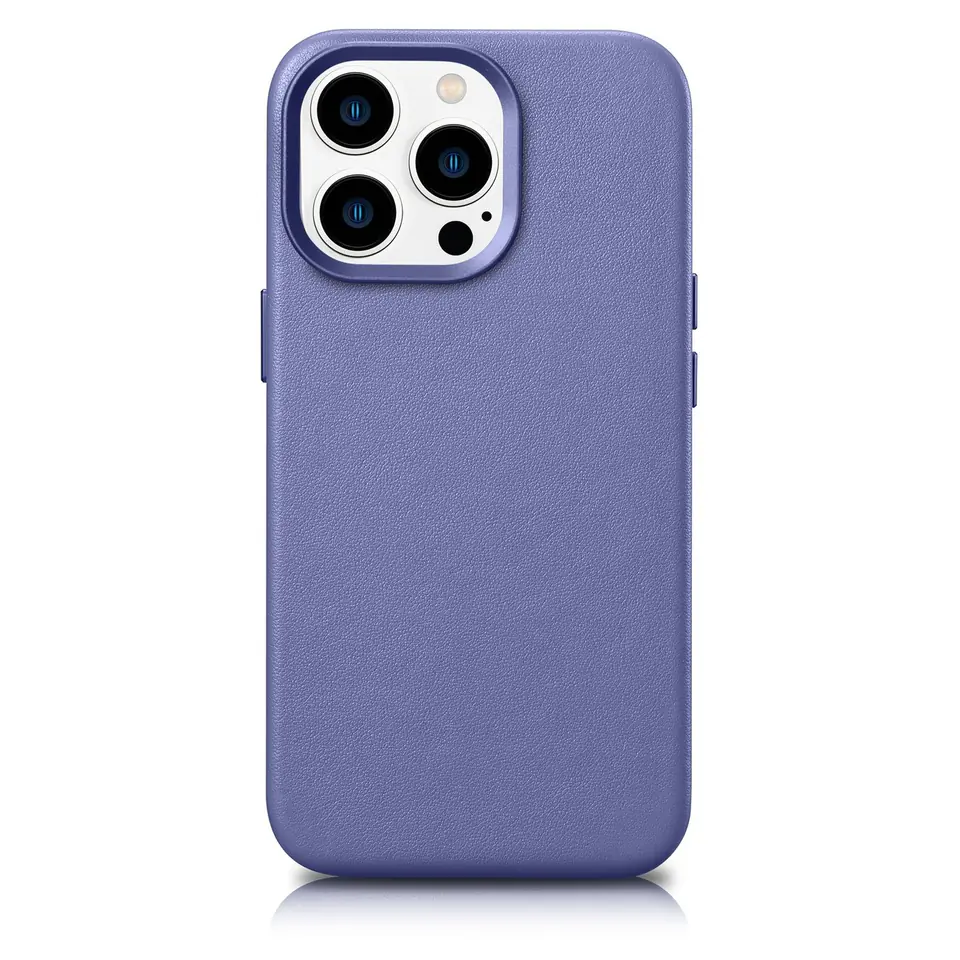 ⁨iCarer Case Leather pokrowiec etui z naturalnej skóry do iPhone 14 Pro Max jasnofioletowy (WMI14220708-LP) (kompatybilne z MagSafe)⁩ w sklepie Wasserman.eu