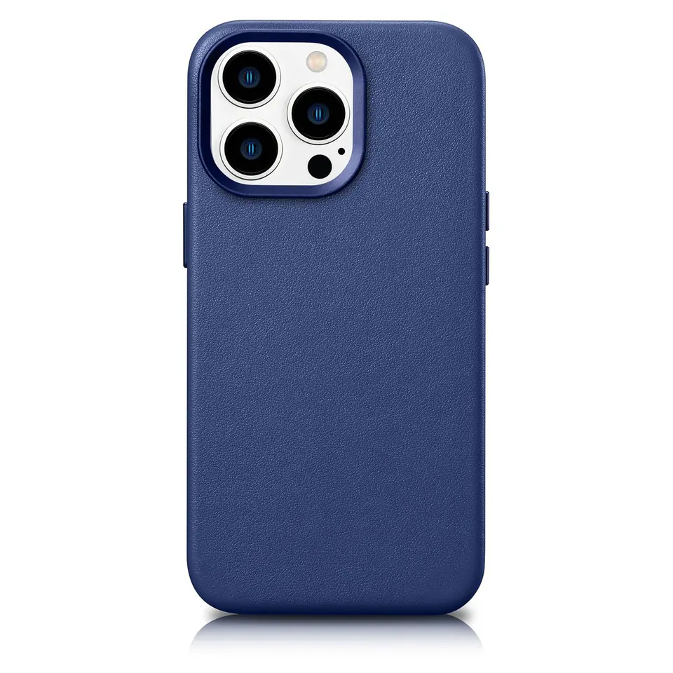 ⁨iCarer Case Leather pokrowiec etui z naturalnej skóry do iPhone 14 Pro Max niebieski (WMI14220708-BU) (kompatybilne z MagSafe)⁩ w sklepie Wasserman.eu