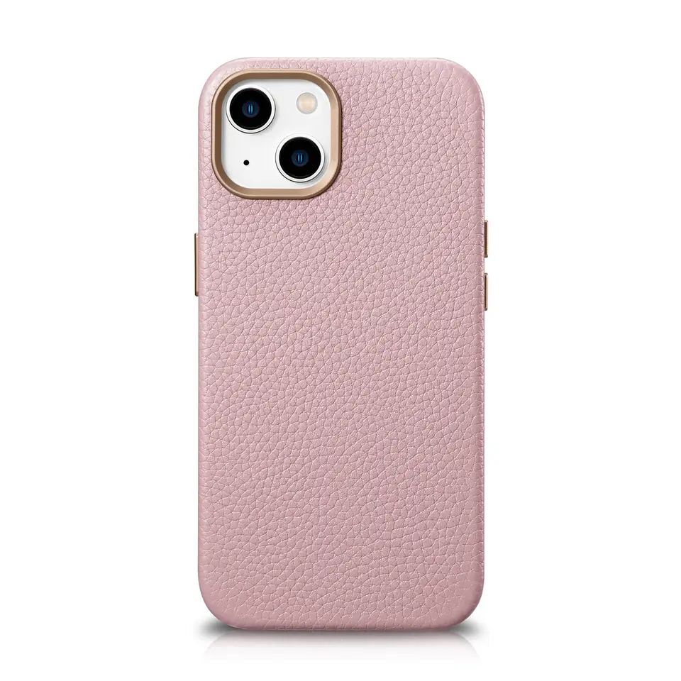 ⁨iCarer Litchi Premium Leather Case skórzane etui iPhone 14 magnetyczne z MagSafe różowy (WMI14220709-PK)⁩ w sklepie Wasserman.eu