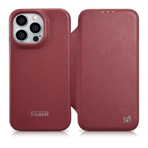 ⁨iCarer CE Premium Leather Folio Case skórzane etui iPhone 14 Pro z klapką magnetyczne MagSafe czerwony (WMI14220714-RD)⁩ w sklepie Wasserman.eu