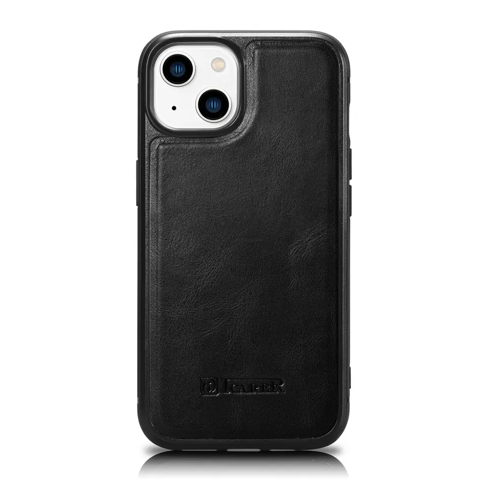 ⁨iCarer Leather Oil Wax etui pokryte naturalną skórą do iPhone 14 (kompatybilne z MagSafe) czarny (WMI14220717-BK)⁩ w sklepie Wasserman.eu