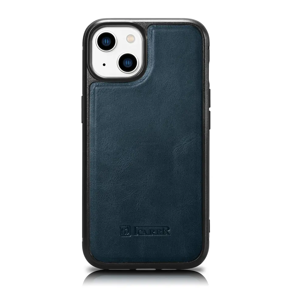 ⁨iCarer Leather Oil Wax etui pokryte naturalną skórą do iPhone 14 (kompatybilne z MagSafe) niebieski (WMI14220717-BU)⁩ w sklepie Wasserman.eu