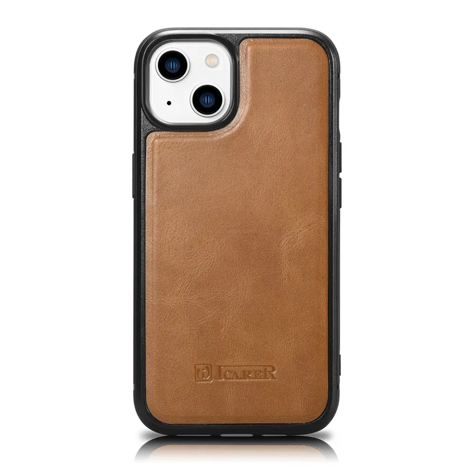 ⁨iCarer Leather Oil Wax etui pokryte naturalną skórą do iPhone 14 (kompatybilne z MagSafe) brązowy (WMI14220717-TN)⁩ w sklepie Wasserman.eu