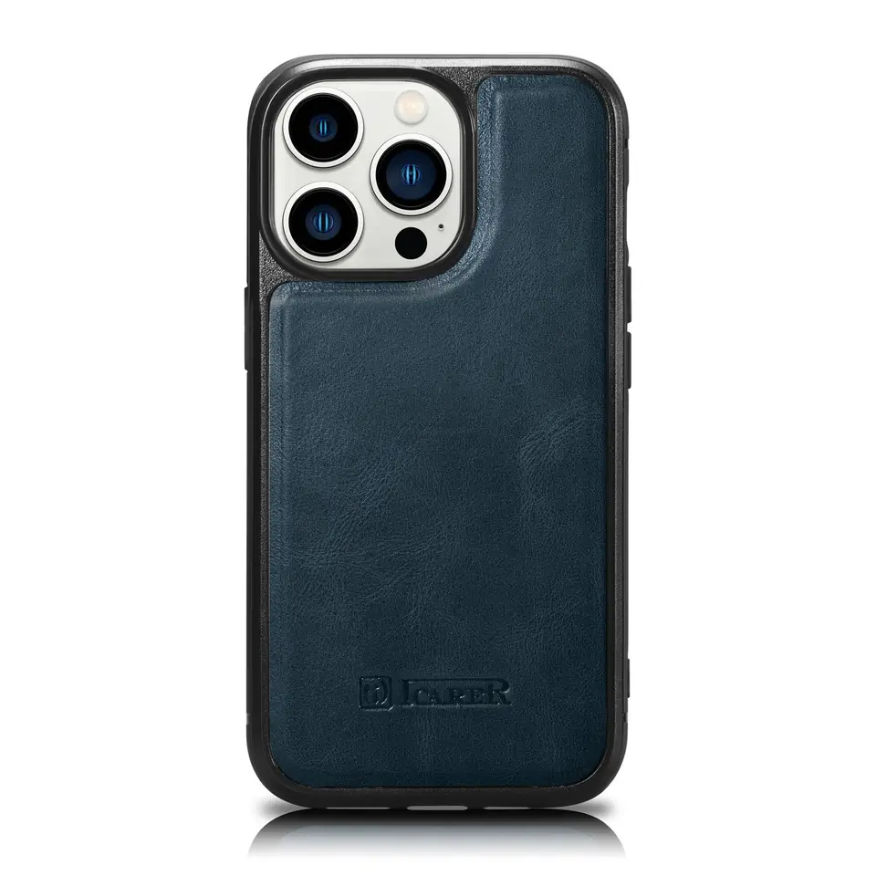 ⁨iCarer Leather Oil Wax etui pokryte naturalną skórą do iPhone 14 Pro (kompatybilne z MagSafe) niebieski (WMI14220718-BU)⁩ w sklepie Wasserman.eu
